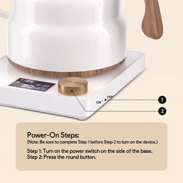 Alt view image 2 of 7 - Electric Gooseneck Kettle, 30oz/0.9L Intelligent Temperature Control, Quick Heating, 304 Stainless Steel for Pour Over Coffee, Brew Tea, Boil Hot Water, 1000W White