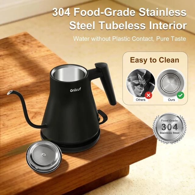 Alt view image 4 of 7 - Gooseneck Electric Kettle 0.8L (27oz) - 1000W Rapid Fast Boiling Tea Kettle with Auto Shut Off & Boil-Dry Protection, Stainless Steel Leak-Proof Water Boiler for Pour Over Coffee, Black