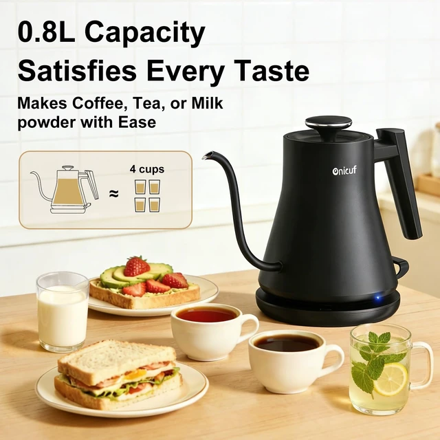 Alt view image 3 of 7 - Gooseneck Electric Kettle 0.8L (27oz) - 1000W Rapid Fast Boiling Tea Kettle with Auto Shut Off & Boil-Dry Protection, Stainless Steel Leak-Proof Water Boiler for Pour Over Coffee, Black