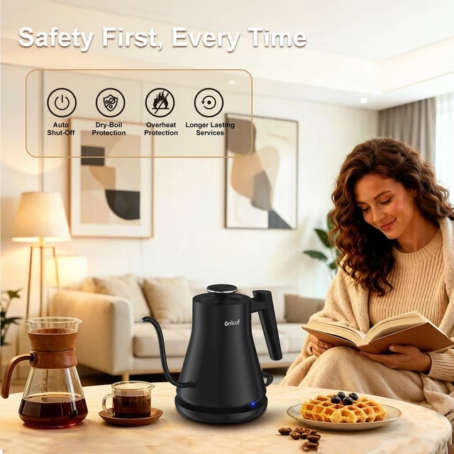Alt view image 6 of 7 - Gooseneck Electric Kettle 0.8L (27oz) - 1000W Rapid Fast Boiling Tea Kettle with Auto Shut Off & Boil-Dry Protection, Stainless Steel Leak-Proof Water Boiler for Pour Over Coffee, Black