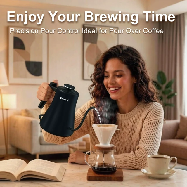 Alt view image 5 of 7 - Gooseneck Electric Kettle 0.8L (27oz) - 1000W Rapid Fast Boiling Tea Kettle with Auto Shut Off & Boil-Dry Protection, Stainless Steel Leak-Proof Water Boiler for Pour Over Coffee, Black