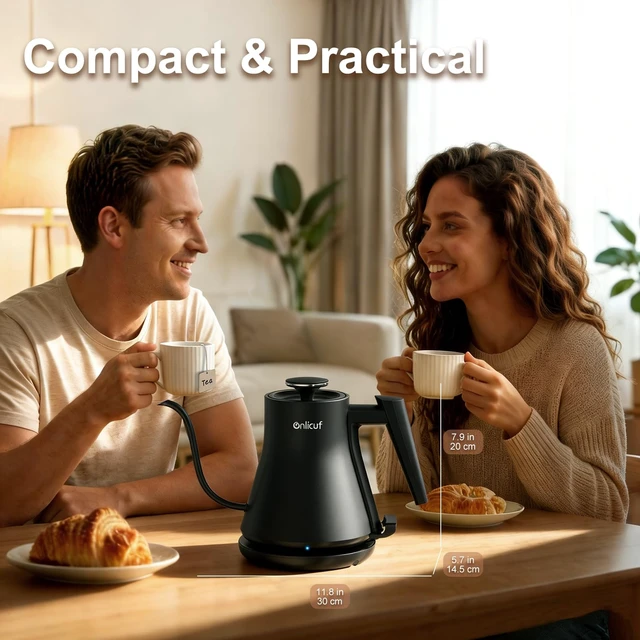 Alt view image 7 of 7 - Gooseneck Electric Kettle 0.8L (27oz) - 1000W Rapid Fast Boiling Tea Kettle with Auto Shut Off & Boil-Dry Protection, Stainless Steel Leak-Proof Water Boiler for Pour Over Coffee, Black