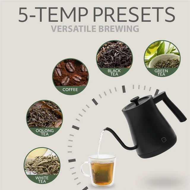 Alt view image 3 of 7 - WILLOW ECO SERIES Gooseneck Electric Kettle with 5 Temperature Presets and Keep Warm Feature, 0.8L Pour Over Kettle for Coffee & Tea 1200W Quick Heating with 100% Stainless Steel Interior Water Heater