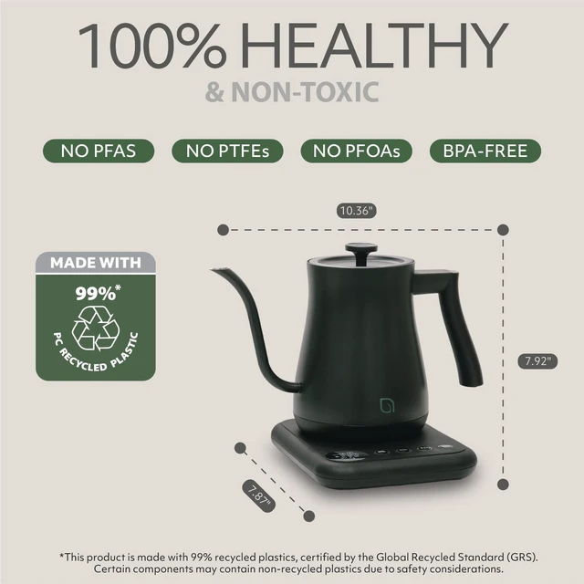 Alt view image 5 of 7 - WILLOW ECO SERIES Gooseneck Electric Kettle with 5 Temperature Presets and Keep Warm Feature, 0.8L Pour Over Kettle for Coffee & Tea 1200W Quick Heating with 100% Stainless Steel Interior Water Heater