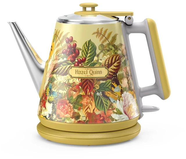 Main image of X Eduardo Recif Electric Kettle 1L/34oz Small Tea Kettle Floral | 800W Fast Boil, 304 Stainless Steel Interior, Double-Wall Cool Touch, Gooseneck Spout, Auto Shut-Off, BPA-Free Cordless, Home