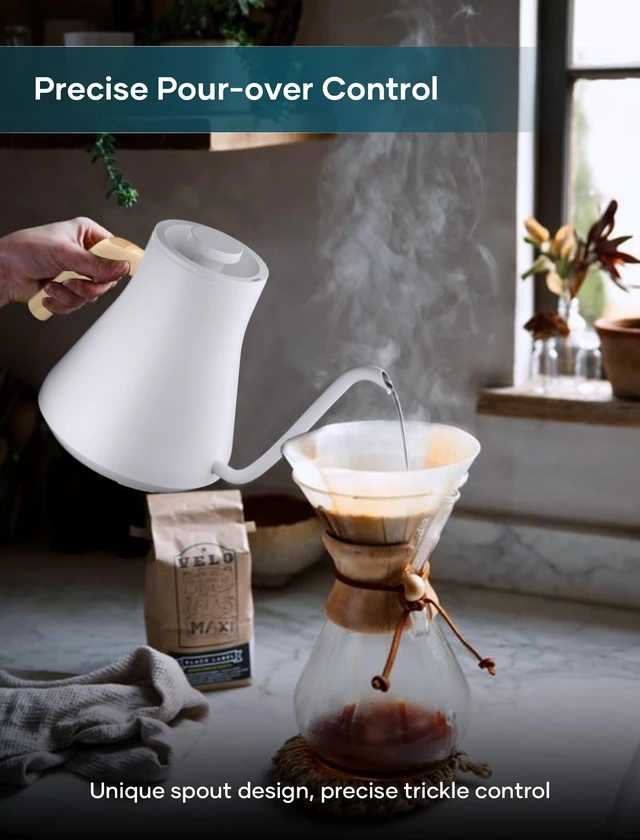 Alt view image 7 of 7 - Electric Kettles, Gooseneck Electric Kettle, ±1 Temperature Control, Stainless Steel Inner, Quick Heating, for Pour Over Coffee, Brew Tea, Boil Hot Water, 0.9L (White)