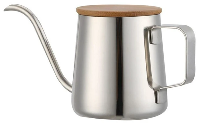 Main image of Pour Over Kettle, 12oz/350ml Stainless Steel Gooseneck Coffee Kettle, Long Narrow Spout Coffee Pot Hand Drip Kettle Pour Over Coffee and Tea Pot with Wooden Lid