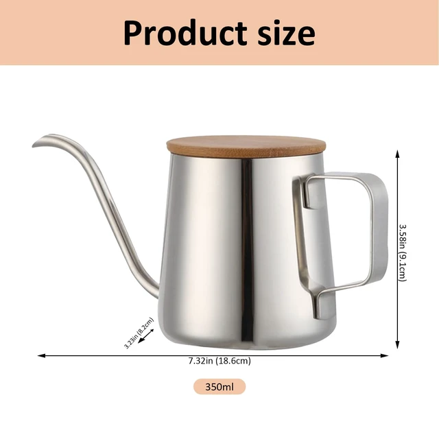 Alt view image 3 of 7 - Pour Over Kettle, 12oz/350ml Stainless Steel Gooseneck Coffee Kettle, Long Narrow Spout Coffee Pot Hand Drip Kettle Pour Over Coffee and Tea Pot with Wooden Lid