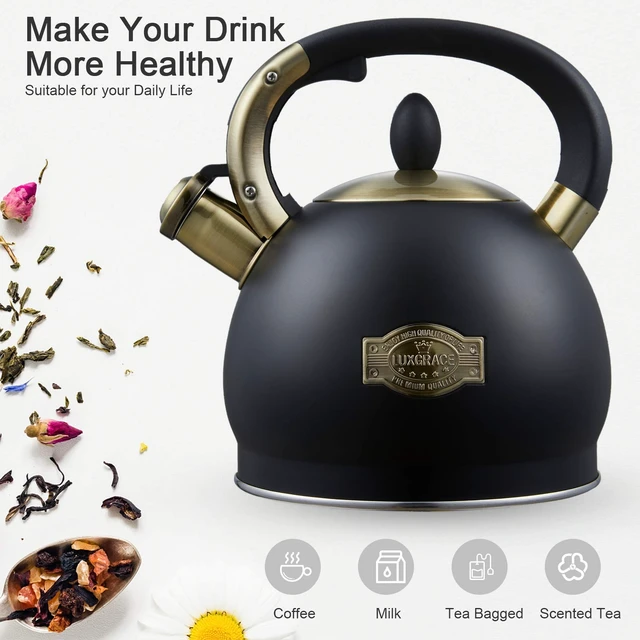 Alt view image 2 of 7 - Stove Top Whistling Tea Kettle- Stainless Steel Teakettle Teapot with Ergonomic Handle 2.6 Quart(Black)