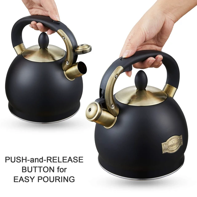 Alt view image 3 of 7 - Stove Top Whistling Tea Kettle- Stainless Steel Teakettle Teapot with Ergonomic Handle 2.6 Quart(Black)