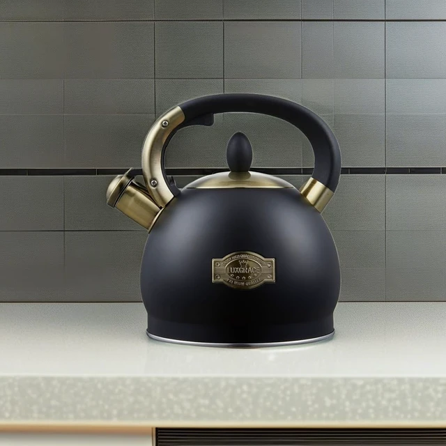Alt view image 5 of 7 - Stove Top Whistling Tea Kettle- Stainless Steel Teakettle Teapot with Ergonomic Handle 2.6 Quart(Black)