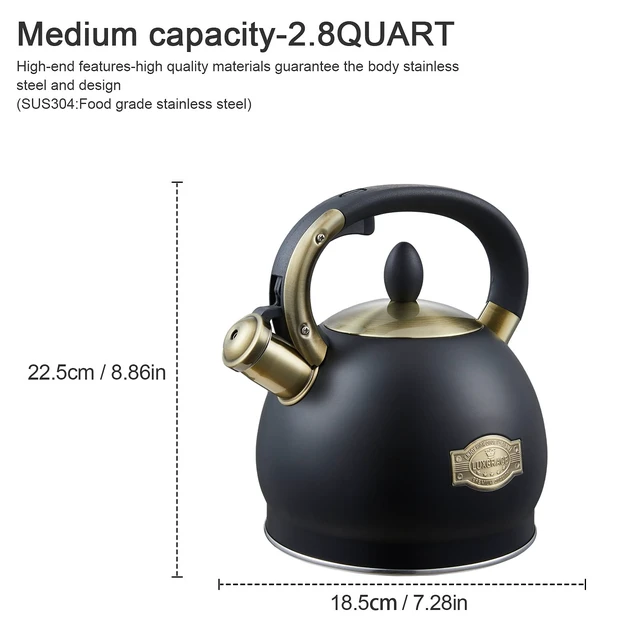 Alt view image 6 of 7 - Stove Top Whistling Tea Kettle- Stainless Steel Teakettle Teapot with Ergonomic Handle 2.6 Quart(Black)