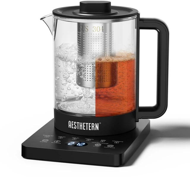 Main image of Electric Tea Kettle with Infuser Temperature Control and Automatic Shut Off 24 H Keep Warm for Coffee Water Heater and Tea Pot Glass Black 1.5L