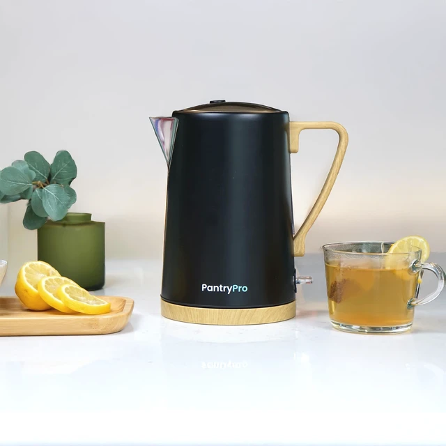 Alt view image 5 of 7 - 1.7L 1500W Wide Mouth Electric Kettle - Stainless Steel Interior - Rapid-Boil - Auto Shut-Off, Boil-Dry Protection, Cool-Touch, LED Indicator - Black