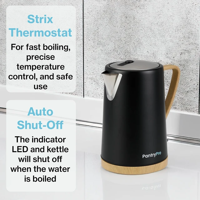 Alt view image 4 of 7 - 1.7L 1500W Wide Mouth Electric Kettle - Stainless Steel Interior - Rapid-Boil - Auto Shut-Off, Boil-Dry Protection, Cool-Touch, LED Indicator - Black