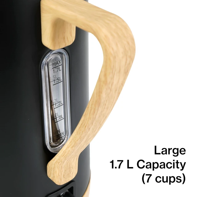 Alt view image 6 of 7 - 1.7L 1500W Wide Mouth Electric Kettle - Stainless Steel Interior - Rapid-Boil - Auto Shut-Off, Boil-Dry Protection, Cool-Touch, LED Indicator - Black
