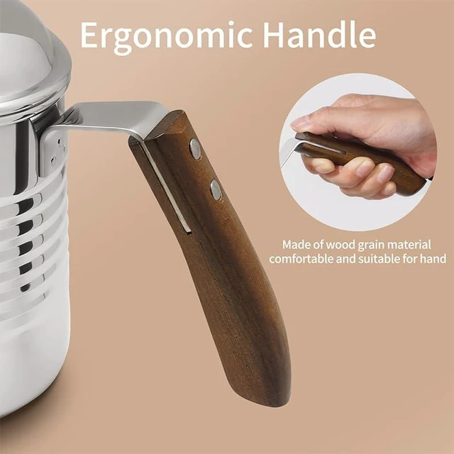 Alt view image 4 of 7 - Small & Elegant Stainless Steel Gooseneck Kettle with Wooden Handle and Gift Box 700ml (24oz) Pour Over Coffee & Tea, Precision Spout for Water Flow Control, Stainless Steel, Durable Polished Finish
