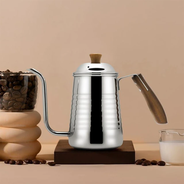 Alt view image 6 of 7 - Small & Elegant Stainless Steel Gooseneck Kettle with Wooden Handle and Gift Box 700ml (24oz) Pour Over Coffee & Tea, Precision Spout for Water Flow Control, Stainless Steel, Durable Polished Finish
