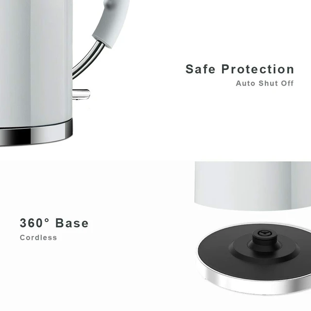 Alt view image 3 of 7 - Electric Kettle, 1.5L Stainless Steel Water Boiler, White | 1500W Retro Tea Heater & Boiling Kettle, Auto Shut-Off and Boil-Dry Protection