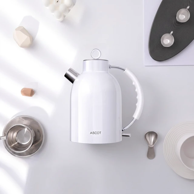 Alt view image 5 of 7 - Electric Kettle, 1.5L Stainless Steel Water Boiler, White | 1500W Retro Tea Heater & Boiling Kettle, Auto Shut-Off and Boil-Dry Protection