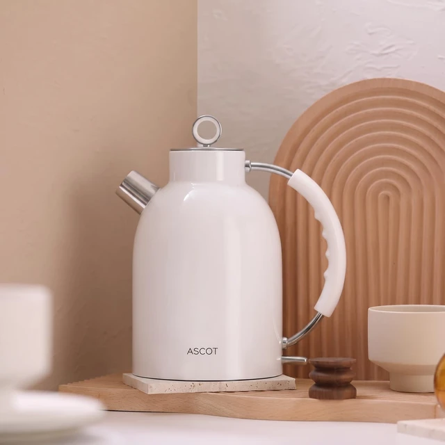 Alt view image 6 of 7 - Electric Kettle, 1.5L Stainless Steel Water Boiler, White | 1500W Retro Tea Heater & Boiling Kettle, Auto Shut-Off and Boil-Dry Protection