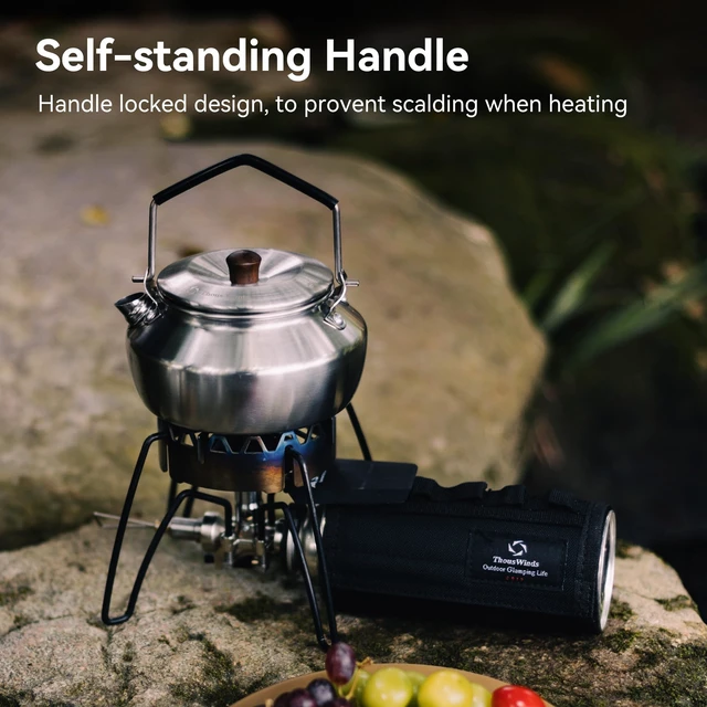 Alt view image 3 of 7 - 0.6L Camping Kettle, Portable Camp Tea Coffee Pot, Lightweight Stainless Steel Teapot, Fast Heating Boiling Water, for Outdoor Campfire Hiking Camping Picnic