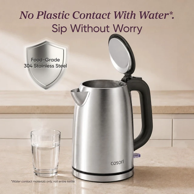 Alt view image 2 of 7 - Stainless Steel Electric Kettle, No Plastic Contact with Water, 1.7L | Easy to Clean, Auto Shut-Off, Boil-Dry Protection, Tea Kettle, Hot Water Boiler, 1500W