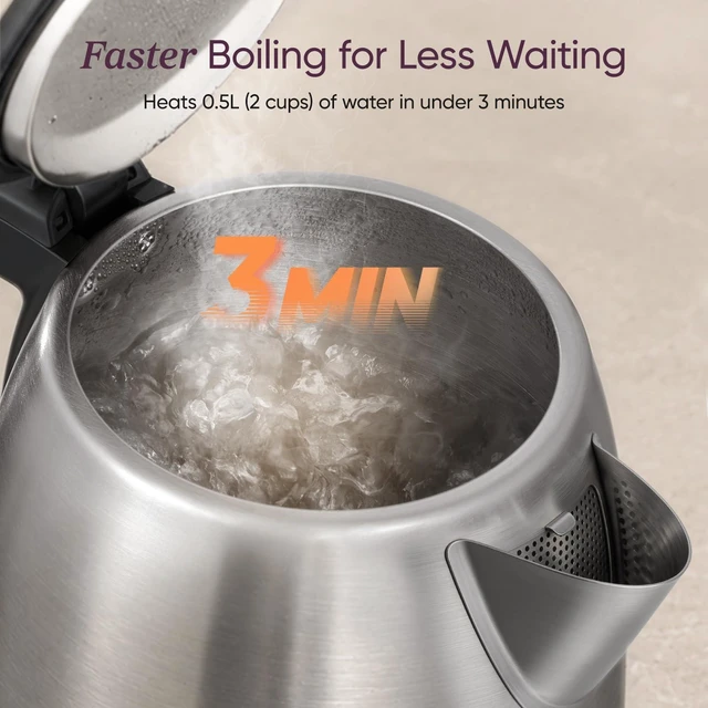 Alt view image 3 of 7 - Stainless Steel Electric Kettle, No Plastic Contact with Water, 1.7L | Easy to Clean, Auto Shut-Off, Boil-Dry Protection, Tea Kettle, Hot Water Boiler, 1500W