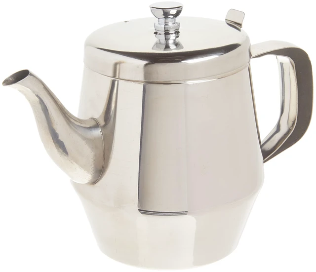 Main image of Gooseneck Teapot, 32-Ounce,Stainless Steel,Medium | Gooseneck spout, Hinged lid, Commercial foodservice use, Tea, hot water and tableside beverage service
