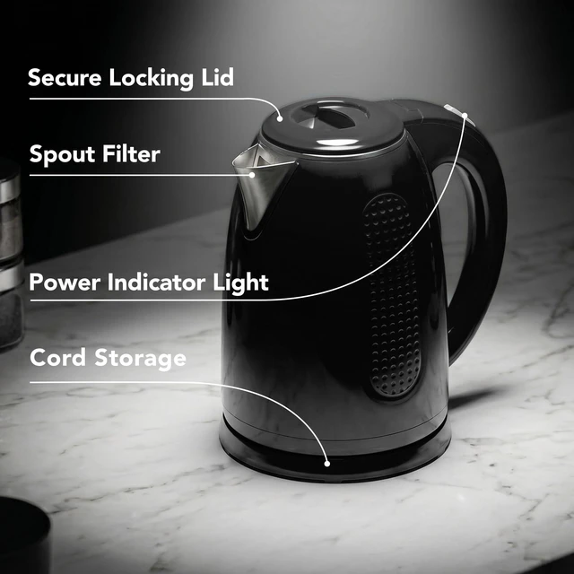 Alt view image 3 of 7 - 1.7L Double Wall Electric Tea Kettle, 1100W Power, Black KD64B | Water Boiler with Cool-Touch Exterior, Stainless Steel Interior, Auto Shut-Off, Boil-Dry Protection & Locking Lid, Easy Clean