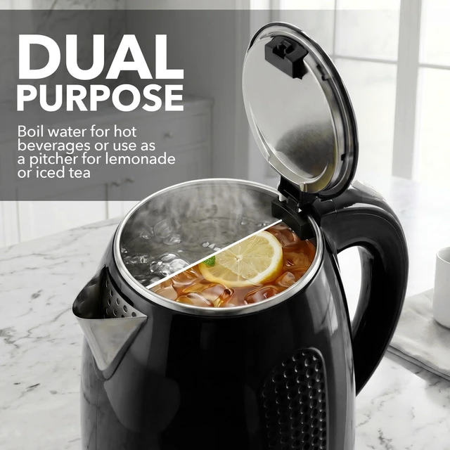 Alt view image 6 of 7 - 1.7L Double Wall Electric Tea Kettle, 1100W Power, Black KD64B | Water Boiler with Cool-Touch Exterior, Stainless Steel Interior, Auto Shut-Off, Boil-Dry Protection & Locking Lid, Easy Clean