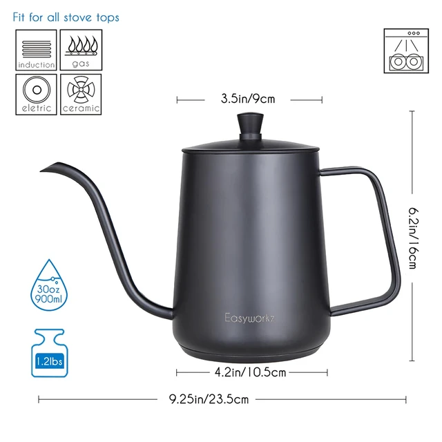 Alt view image 2 of 7 - Gooseneck Pour Over Coffee Kettle 30 fl oz Stainless Steel Hand Drip Coffee Pot With Long Narrow Spout, Suitable for Induction Cookers, Black