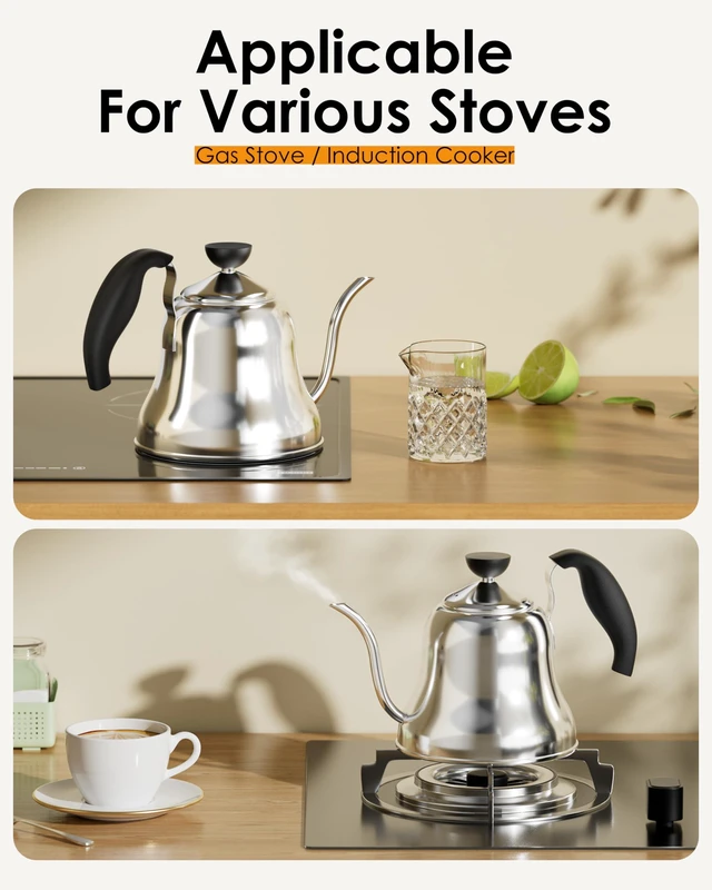 Alt view image 6 of 7 - Tea Kettle for Stovetop, Gooseneck Pour Over, Flow Control, 28oz, Silver | Food Grade Stainless Steelfor Home & Kitchen, Precise Gooseneck Spout Induction & Gas Applicable