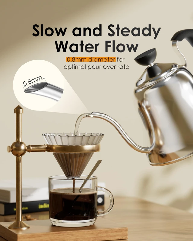 Alt view image 5 of 7 - Tea Kettle for Stovetop, Gooseneck Pour Over, Flow Control, 28oz, Silver | Food Grade Stainless Steelfor Home & Kitchen, Precise Gooseneck Spout Induction & Gas Applicable