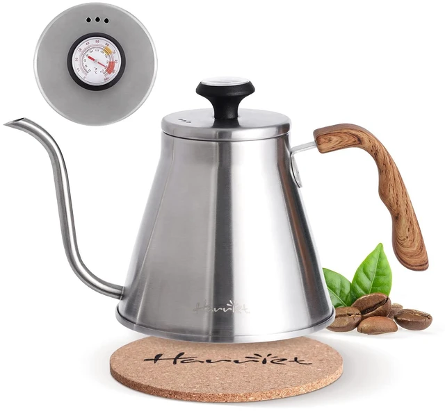 Main image of Gooseneck Kettle with Thermometer for Pour Over Coffee and Tea, 37 fl oz, Stainless Steel, Durable 3-Layer Base, Ideal Spout for Precision Pouring, Compatible with all Stove Tops