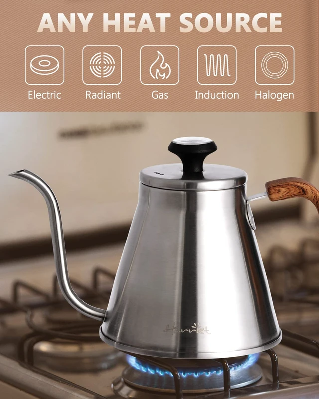 Alt view image 3 of 6 - Gooseneck Kettle with Thermometer for Pour Over Coffee and Tea, 37 fl oz, Stainless Steel, Durable 3-Layer Base, Ideal Spout for Precision Pouring, Compatible with all Stove Tops