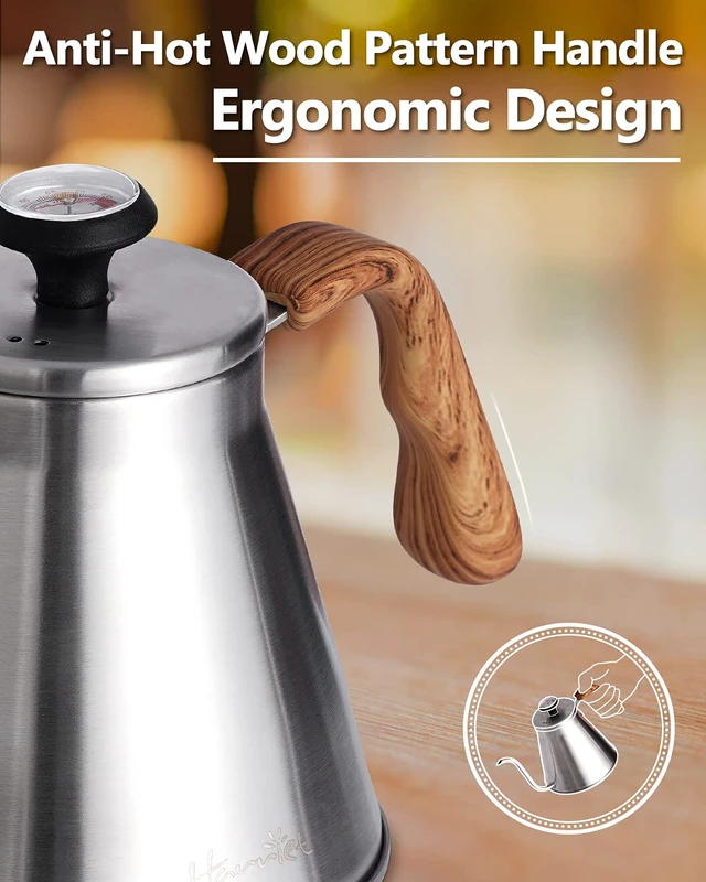 Alt view image 6 of 6 - Gooseneck Kettle with Thermometer for Pour Over Coffee and Tea, 37 fl oz, Stainless Steel, Durable 3-Layer Base, Ideal Spout for Precision Pouring, Compatible with all Stove Tops
