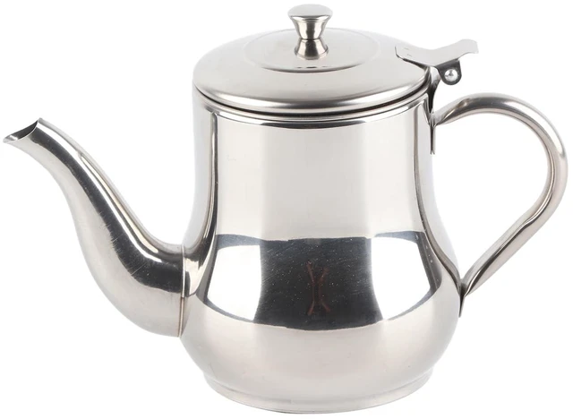 Main image of Teapot with Removable Strainer, 30oz Stainless Steel Gooseneck Pour Over Kettle Modern Silver Small Coffee Tea Pot Infuser for 1-3 People, for Loose Leaf Tea & Pour-Over Coffee