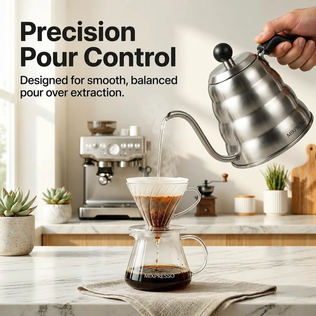 Alt view image 2 of 7 - Gooseneck Kettle, 40 Oz Pour Over Coffee Kettle, Stainless Steel | Stovetop Kettle with Barista Pour Control, 1.2L Design for Coffee & Tea, Compatible with Induction Cooktops