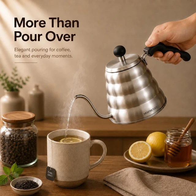 Alt view image 5 of 7 - Gooseneck Kettle, 40 Oz Pour Over Coffee Kettle, Stainless Steel | Stovetop Kettle with Barista Pour Control, 1.2L Design for Coffee & Tea, Compatible with Induction Cooktops