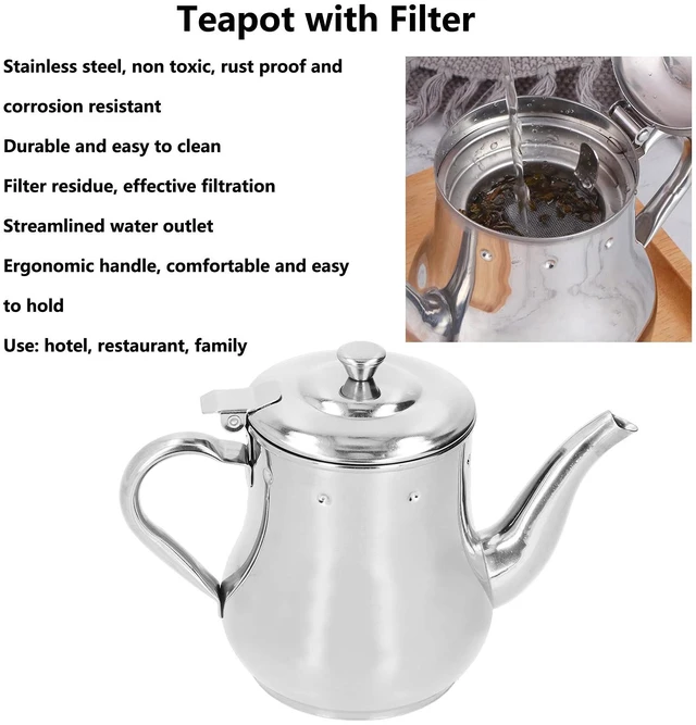 Alt view image 2 of 7 - Teapot with Removable Strainer, 30oz Stainless Steel Gooseneck Pour Over Kettle Modern Silver Small Coffee Tea Pot Infuser for 1-3 People, for Loose Leaf Tea & Pour-Over Coffee