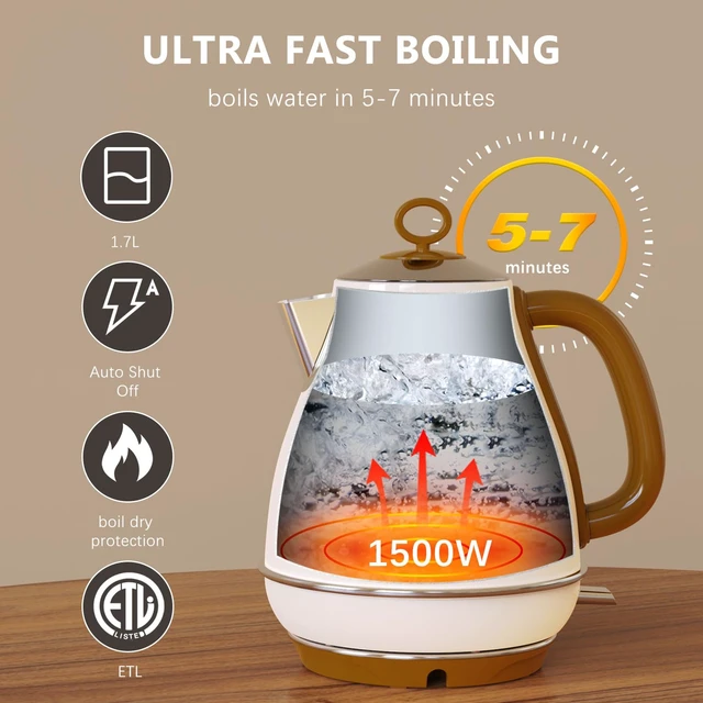 Alt view image 4 of 7 - 1.7L Electric Kettles, BPA Free Tea Kettle, Hot Water Boiler Heater, Stainless Steel Teapot, Auto Shut-Off & Boil-Dry Protection, 120V/1500W