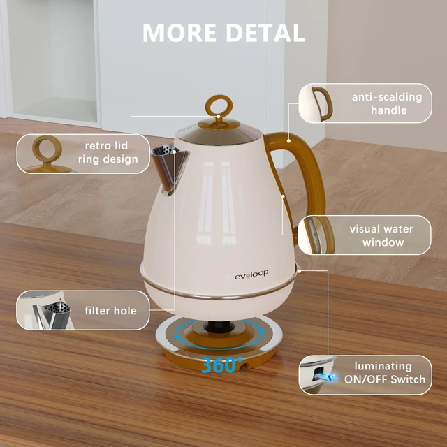 Alt view image 5 of 7 - 1.7L Electric Kettles, BPA Free Tea Kettle, Hot Water Boiler Heater, Stainless Steel Teapot, Auto Shut-Off & Boil-Dry Protection, 120V/1500W
