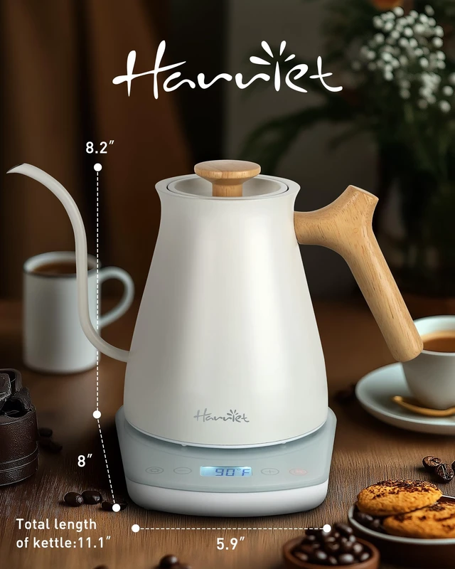 Alt view image 7 of 7 - Gooseneck Electric Kettle, 0.8L, 1°F Control, Brew Timer | 120-Min Keep Warm, 104203°F Control, Built-In Brew Timer, SUS304 Stainless Steel, Wood-Accent Handle for Pour-Over Coffee