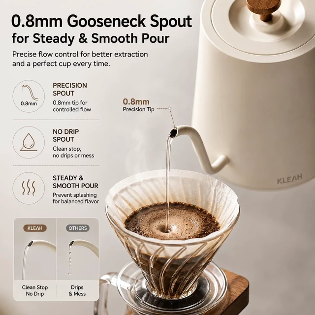Alt view image 2 of 7 - Gooseneck Electric Kettle with Temperature Control - 0.8L Automatic Shut Off Tea & Coffee Kettle, Hot Water Boiler Pour Over Coffee Kettle, 1200W Quick Heating Keep Warm, Bone White