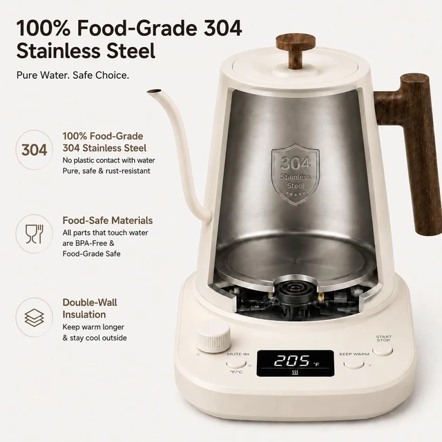 Alt view image 3 of 7 - Gooseneck Electric Kettle with Temperature Control - 0.8L Automatic Shut Off Tea & Coffee Kettle, Hot Water Boiler Pour Over Coffee Kettle, 1200W Quick Heating Keep Warm, Bone White