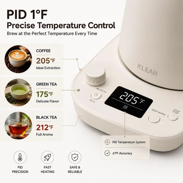 Alt view image 5 of 7 - Gooseneck Electric Kettle with Temperature Control - 0.8L Automatic Shut Off Tea & Coffee Kettle, Hot Water Boiler Pour Over Coffee Kettle, 1200W Quick Heating Keep Warm, Bone White