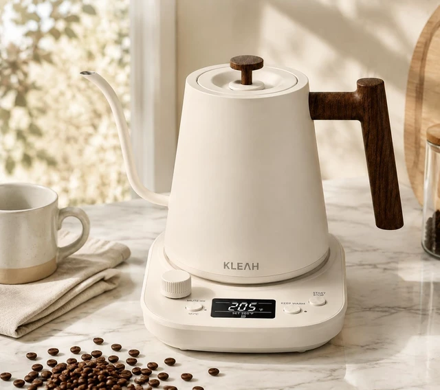 Alt view image 7 of 7 - Gooseneck Electric Kettle with Temperature Control - 0.8L Automatic Shut Off Tea & Coffee Kettle, Hot Water Boiler Pour Over Coffee Kettle, 1200W Quick Heating Keep Warm, Bone White