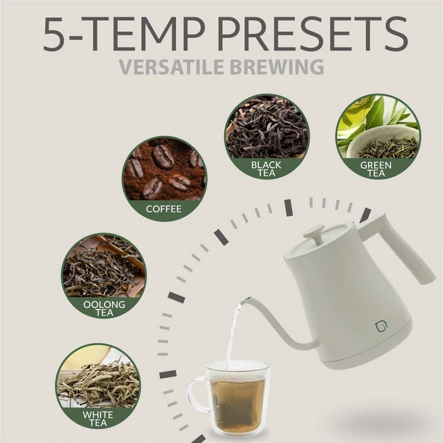 Alt view image 3 of 7 - ECO SERIES Gooseneck Electric Kettle with 5 Temperature Presets and Keep Warm Feature, 0.8L Pour Over Kettle for Coffee & Tea 1200W Quick Heating with 100% Stainless Steel Interior Water Heater