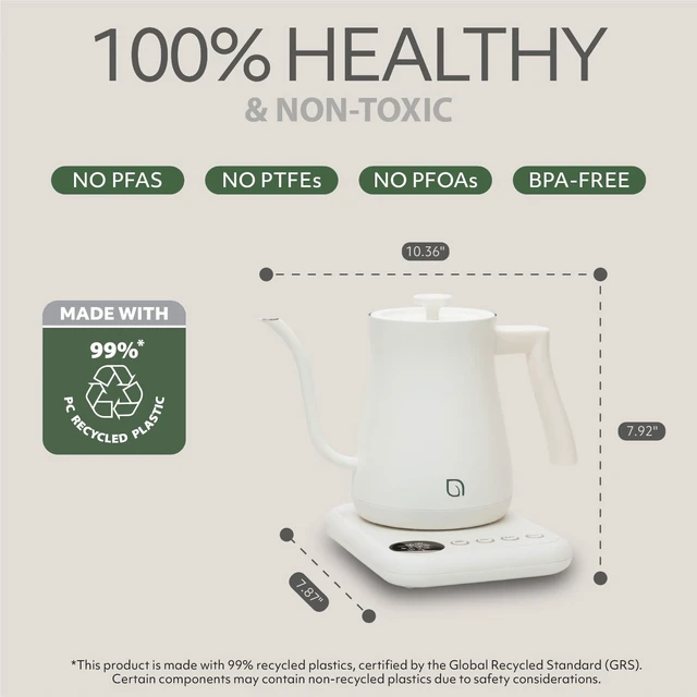 Alt view image 5 of 7 - ECO SERIES Gooseneck Electric Kettle with 5 Temperature Presets and Keep Warm Feature, 0.8L Pour Over Kettle for Coffee & Tea 1200W Quick Heating with 100% Stainless Steel Interior Water Heater